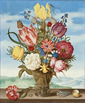 ボシャールト・アンブロシウス 棚上の空に咲く花の花束 Oil Paintings